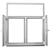 JeCo Kunststofffenster Fenster mit Pfosten und Oberlicht - 2-flügelig 2-Fach Verglasung - 1200x1200mm - Oberlicht fest im R