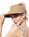 Wmcaps Strohhut Damen mit großer Krempe Faltbar Visor Cap Sonnenhut für Sommer Sonnenschutz Sport Strand Hut Sommerkappe für Strand Golf (Khaki)