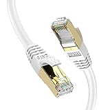 CAT8 Ethernet-Kabel, 40 Gbit/s, 2000 MHz, Gigabit, SFTP, LAN, Netzwerkkabel, Internetkabel, RJ45, Hochgeschwindigkeits-Patchkabel mit vergoldetem Stecker für Switch, Router, Modem, PC (15 m, weiß)