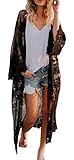 Uniquestyle Damen Spitze Bikini Cover Up Sommer Strand Badeanzug Bedecken Pareos Kimono Cardigan Strandkleid Lang One Size Schw