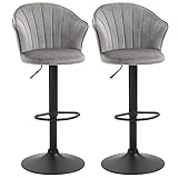 HOMCOM 2er-Set Barhocker drehbare Barstühle mit Lehne Samt Touch höhenverstellbar armloser Schaumstoff Grau 51,5x 57,5 x 93-114,5