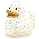 Duckshop I Glitzer Quietscheentchen mit goldenem Schnabel I Badeente I L: 7,5 cm I inkl. Badeenten-Schlüsselanhänger im S