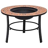 Outdoor Feuerstelle, Feuerschale Garten Heizstrahler Brenner Kohlenbecken Campingschale Mosaik Feuerstelle Terrakotta 68cm Keramik