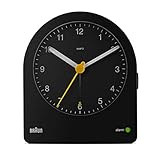 Braun Bc-22-B Klassischer Wecker, analog, mit Alarm, Snooze-Funktion, Hintergrundbeleuchtung, leises Uhrwerk, Schw