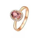 AmDxD Damen Diamant Ring 750 Rotgold 18K mit Turmalin 0.74ct und Diamant Halo Trauringe Rose Gold, Pärchen Geschenke, Gr.50 (15.9)