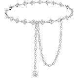Lamdgbway Frauen Strass Gliederkette Gürtel Verstellbare Metall Taillenkette Für Damen Kleid Silber 120
