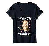 Damen Eulen Mädchen Nur Ein Mädchen Das Eulen Liebt Lustige Eule T-Shirt mit V