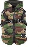 Puppia Hochwertiger Hundemantel für kleine Hunde und mittelgroße Hunde - wasserdicht und mit Fleece gefüttert für angenehme Wärme - Hundemantel mit Geschirr, Camouflage, XXL