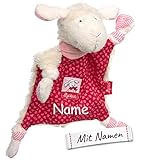 Sigikid Schnuffeltuch Schaf Schnuggi mit Namen Bestickt, Schmusetuch Kuscheltuch für Mädchen in Rot und Herzen als Geschenk-Idee zur Geb