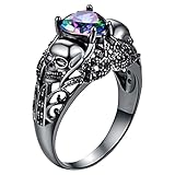 Surgewavelv Schwarzer Schädel Bunte Persönlichkeit Ring Frauen Europäische Und Amerikanische Retro Zirkon Schmuck Mode Retro Vintage Schmuck - Größe 8