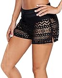 YAOMEI Damen Badeshorts Bikinihose Shorts Trunks Badeanzug Bauchweg Badekleid mit verstellbarem Tunnelzug Tankinis Bikini Slip Beachwear, Boyleg Stil (M, B-Schwarz)