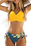 CUPSHE Damen Bikini Set Wickeloptik Obstmuster Low Rise schnürende Bademode Zweiteiliger Badeanzug Zitronengelb L