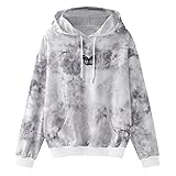 MRULIC Kapuzenpullover Damen Pullover Hoodies Sweatshirts Langarm Tie-Dye Schmetterling Drucke Tunika Bluse Mit Kapuze Frauen Casual Langarmshirt Outwear Casual Herbst Winter Outwear(Grau,XL)