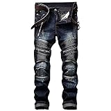 HaBirsZm Männer Jeans Mode Trend Einfache Schneeflocke faltet weiche und Bequeme schlanke Lokomotive kleine gerade Stretchhose 01 dunkelblau.36