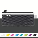 Leitz WOW Mäppchen mit 2 Fächern, Leichtläufiger Reißverschluss, Abwaschbar, Ideales Nylon-Stifteetui, Größe M, 21 x 8,5 cm, Schwarz, 40120095