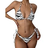XIAOFEN Badeanzug Beachwear Sexy Bademode Print Bikini Set StripePrint BH Gefüllt Damen Druck Bademode Tankinis Set, Schwarz , S