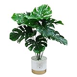 Kunstpflanze Palme Monstera Künstlich Pflanzen im Topf Dekopflanzen Zimmerpflanze Tropische Bonsai Baum Kunstbaum Höhe 45cm Grün Dekopflanzen für Fensterbank,Badezimmer, Büro,G