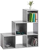 ts-ideen Stufenregal Design Regal 6 Fächer Standregal Bücherregal CD-Regal Aufbewahrung Holz Betonoptik 90 x 90