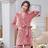 YHWW Winterbademantel,Winter Frauen Pyjamas 2 Stück Roben   Hosen Pyjamas Sets Frauen Dicke Insel Samt Sexy Herbst Langarm Home Lounge Geschenk,LX,88715 Achat rot,XXL