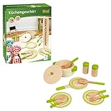 Idena 40215 - Kleine Küchenmeister Geschirr-Set aus Holz, Koch-Set für Kinder mit viel Zubehör, Küchen-Utensilien für Spielküche und Kaufmannsladen, 13-teilig