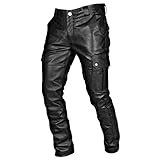 HFStorry Herren Regular Fit Soft PU Faux Leder Biker Hose Herren Herbst Winter Punk Retro Goth Slim Casual Lange Hosen Lederhosen Bikerhose wasserdichte Arb