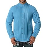 Wantess Herren Casual Langarmhemden Modische Einfarbige Nähte Gefaltet Bequemes Allgleiches Stehkragen Hemd Top XL