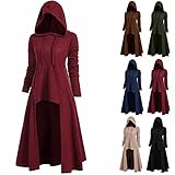 TUDUZ Damen Mantel Vintage Cloak Hoodies Einfarbig Beiläufig Langarm Sweatshirt Lange Mantel Tops Outwear Light Jacke Sweater Blouse(Kaffee,XXXXL)