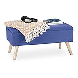 Relaxdays Sitzbank mit Stauraum, gepolstert, Holzbeine, Truhenbank Stoffbezug, HxBxT: 39,5 x 79,5 x 39,5 cm, b