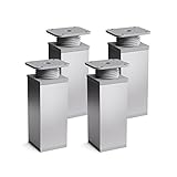 sossai® Design-Möbelfüße MFV1 | höhenverstellbar | 4er Set | Vierkant-Profil: 40 x 40 mm | Farbe: Aluminium | Höhe: 60mm (+20mm) | Hochwertige Holzschrauben ink