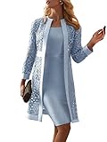 Minetom Damen Spitzenkleid Cocktailkleid Festliche Brautjungfernkleider Für Hochzeit Knielang Abendkleider Spitzen Ärmellos Damenkleider Tüll Boleros G Hellblau 42