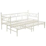 DORAFAIR Tagesbett Bettsofa Ausziehbett Schlafsofa für Kinderzimmer Gästezimmer ,Metallbett mit Unterbett Trundle, Beig