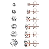 LAJIAOMIAN 6 Paar Mode Ohrstecker Edelstahl Ohrstecker Runde Kubikzirkon Ohrring Set für Frauen Mädchen (Rose Gold, One Size)