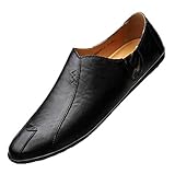 Otamise Herren Fahrschuhe Premium Echtes Leder Mode Slipper Casual Slip On Loafers Schuhe, A-Schwarz, 42.5 EU