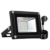 20W LED Strahler mit Stecker, Ultradünnes 2000LM Flutlicht 3000K Warmweiß LED Scheinwerfer, IP65 Wasserdicht Außenstrahler Flutlichtstrahler Licht für Hof, Garten, Garage, Sportplatz, R