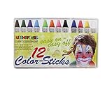 Eulenspiegel 626122 - Color-Sticks, 12 Stück, Schminkstifte auf Fettb