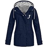 Women Casual Solid Jacket Outdoor Plus Size Hooded Windproof Watertight Pockets Coat Schwarze Steppweste Damen Winterjacke Sale Lang(Marine,XL)