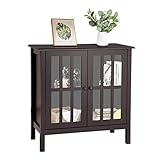 RELAX4LIFE Lagerschrank, Beistellschrank mit 2 Ablagen & 2 Magnettüren aus Glas, Modernes Sideboard für Küche & Wohnzimmer & Esszimmer & Schlafzimmer, Mehrzweckschrank bis 60 kg belastbar (Braun)