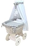 Babymajawelt® Stubenwagen Komplett Set 10 Teile, inkl. Matratze, Bollerwagen mit großen Räder (gummiert) (Stars grau)