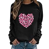 LSEEKA Personalisierte Frauen Elegant Hoodie Valentinstag Rosa Liebe Herz Druck Langarm Sweatshirt Casual Loose Crop Top All-Match Jumper Geschenke für Mädchen Teenager Rundhals Top, Schwarz , 42
