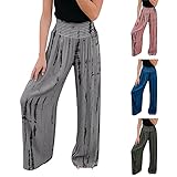 JIEYONG Damen Sporthose Trendy Elastic Waist Taille Leichte Elastische High Waist Pocket Printed Wide Leg Pants F