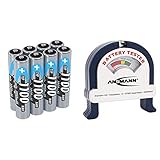 ANSMANN Akku AAA Typ 1100 mAh (min. 1050 mAh) NiMH 1,2 V (8 Stück) - Micro AAA Batterien wiederaufladbar & Battery Tester/Zuverlässiges Batterie- & Akkutestgerät zum Anzeigen der Kap