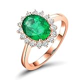 ANAZOZ Echtschmuck Damen Ring 18 Karat 750 Rosegold 0.8 Karat Smaragd 0.16 Karat Diamant Ehering Damen Blume Solitärring Größe 48 (15.3) AN0723