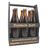 Bierträger personalisiert, Sixpack Flaschenträger, Bierträger aus Holz SCHWARZ mit Gravur, Männerhandtasche als Geburtstagsgeschenk, Biergeschenk für Männer, Fußballgeschekidee, für 6 Flaschen 0,5 L