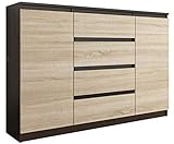 FRAMIRE R-140-S4 Kommode in Eiche Wenge Mix Sonoma Eiche, Kommode mit 4 Schubladen, 2 Türen, Schrank für Schlafzimmer, Wohnzimmer, Bad, 98 x 139 x 40