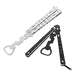 TOCYORIC Edelstahl Butterfly Trainer Übungs Messer, 2 Stücke Multifunktionales Faltbares Flaschenöffner für Bier, Limo, Barkeeper, Praxis, Flip, Fingertrainer ( Silber und Schwarz)