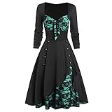 TTLOVE Damen Langarm Faltenrkleid Slim Fit Kleid Cosplay Festliche Kleider Retro Cocktail Kleider Buttoned Lace Vintage D