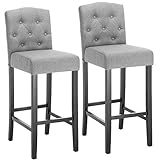 WOLTU® Barhocker BH102hgr-2 2er Set Bistrohocker Tresenhocker Barstuhl mit Lehne, Beine aus Massivholz, Antirutschgummi, dick gepolsterte Sitzfläche aus Leinen, Hellg