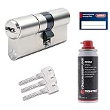 ToniTec Set aus Abus Bravus 2000 MX Türschloss mit Sicherheitskarte modular Schließzylinder gleichschließend N&G inkl. 3 Schlüssel und ToniTec Pflegespray - Größe 30/40