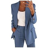 Damen Blazer mit offener Vorderseite, lange Ärmel, für Arbeit und Büro, Jacken, Anzug, Stehkragen, Cardigan, Blazer, Blau_a69, 48