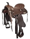 A&M Reitsport Baumloser Westernsattel Omaha Braun aus Kunstleder, Sattel mit Fender und Steigbügel, Größe:16 Z